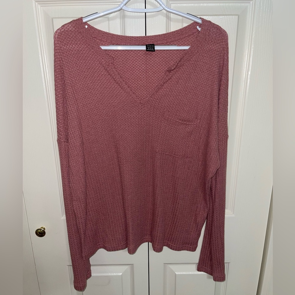 SHEIN XL Long Sleeve V-Neck Knitted Top